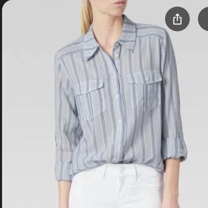 Paige Women's Light Weight Gauze Cotton Blue and White  Plaid Button Down  - XS